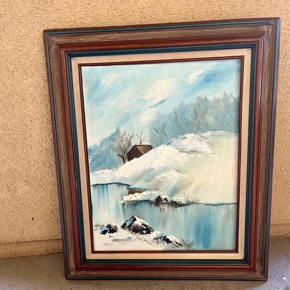 Vintage Oil On Canvas Painting Winter Wonder Land Sine By Jane 22/26 Inch - Picture 1 of 13